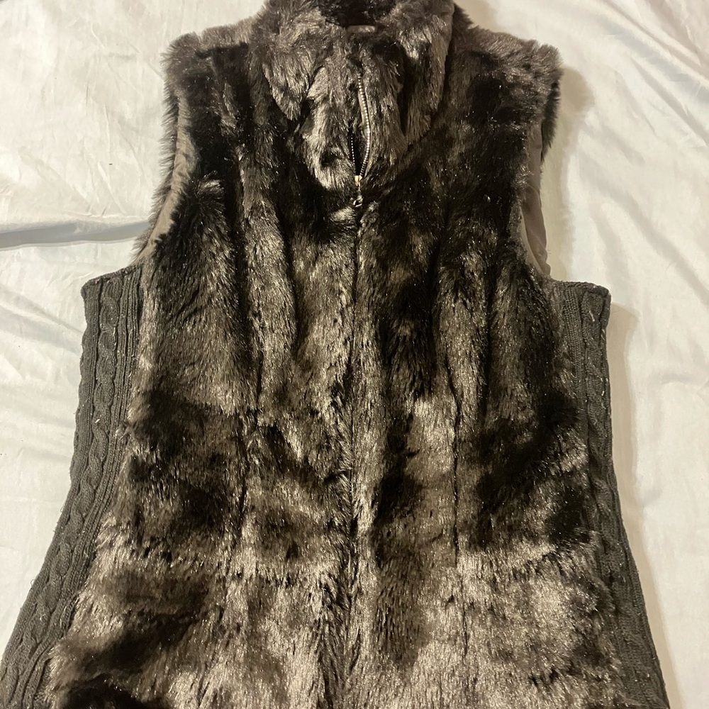Black Faux Fur and Knit Vest
